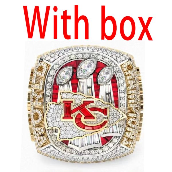 Con pietre laterali 2022 2023 KC Super Bowl Team Champion Ring con souvenir per esposizioni in legno per i fan del regalo per i fan regalo diretto nome personalizzabile con scatola di legno