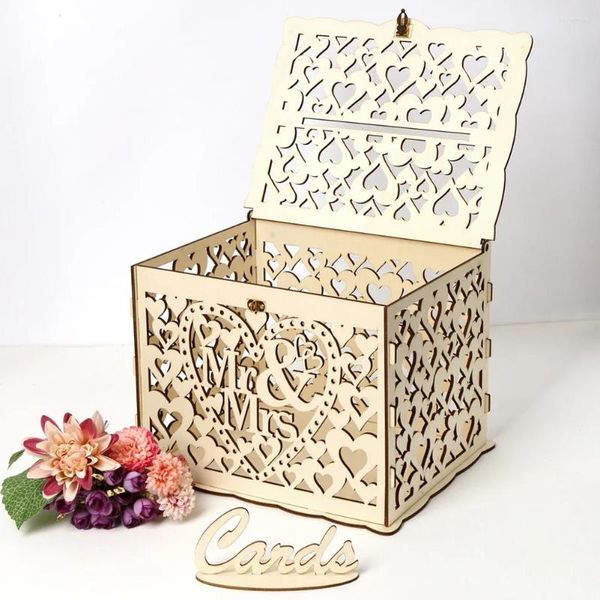 Forniture per feste in legno decorazione della scatola della carta da matrimonio decorazione fai -da -te coppie motivi floreali carte cartello wood