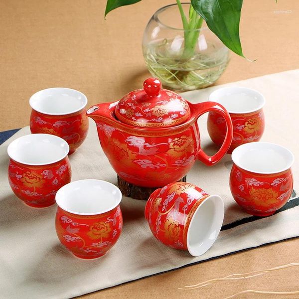 Tee -Sets chinesische Hochzeitsdekoration Tee -Isolierung 6PCS Teacup 1PCS -Teekanne.Großhandel der höchste Umsatz