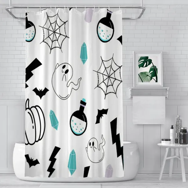 Cortinas de banho Ghost Pumpkin Halloween Tecido à prova d'água Decoração de banheiro engraçado com ganchos Acessórios domésticos