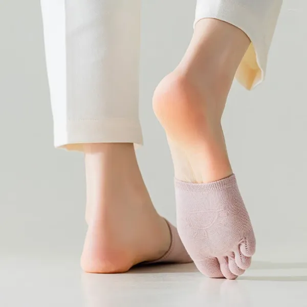 Mulheres meias de verão meio curto de palmeira cor de algodão sólido cuidar de cinco dedos de malha separadora de dedos