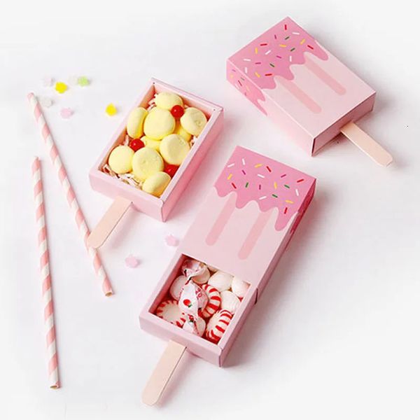 30pcs Ice Cream Shape Boxes de presente chá de bebê Birthday Party Candy Box Grawer Great Bag para Festas de Festa de Crianças Caixa 240510