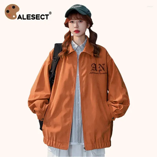 Jaquetas femininas calesect 2024 jaqueta de grandes dimensões laranja feminino zípeiro casaco solto spring harajuku streetwear homem unissex hip hop lowear preto