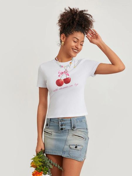 Damen T -Shirts Y2K Grafik Baby Tee für Frauen lustige Druck Kurzarm Crop Tops Teens Girl Ästhetik süßes 2000er Jahre Shirt