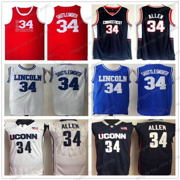 NCAA Connecticut Huskies College Ray #34 Allen Jersey Jesus Shuttlesworth Lincoln High School Basketball Jersey 1998 Film ha ottenuto Game Jersey