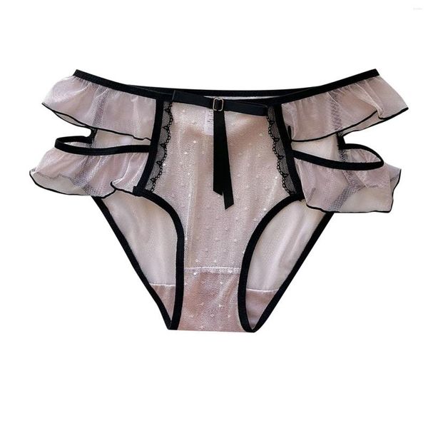 Frauenhöhe Seiden -Tanga rein sexy Spitzenunterwäsche für Frauen Jacquard Mesh Triangle Hosen mit hohlen Junioren Kleid Watte Dessous Dessous