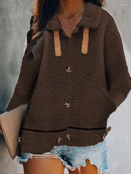Женские куртки с ягнцом из шерстяной куртки с длинными рукавами 2024 Свободная осень и зимняя универсальная утолщенный мех интегрированный плюшевый теплый топ