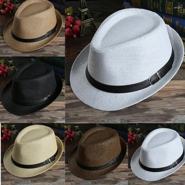 Berets Casual Buckle Strand Sonne Weiß Hochzeit Schwarzgürtel Fedoras Herrenhut gewebter Strohhalm Sonnenschatten Fedora Frauen