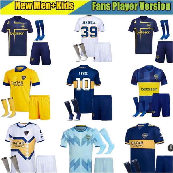 Kit adulto 20 21 Cavani Boca Juniors Jerseys 2024 2025 Maradona Benedetto Marcos Rojo Carlitos Tevez Barco Medina Langoni 22 23 24 Camisa de futebol Homem Kit Kids Kit Kids Kit