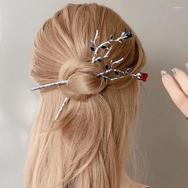 Partyversorgungen Vintage Rose Hair Sticks Chinese einfache schwarze rote Blumenhackfabrik Haarnadel Scheibenhaarklammern Frauen Schmuck Schmuck