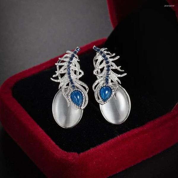 Orecchini per borchie Ajojewel Vintage Style Opal Feathers Blue CZ pietre da donna Gioielli all'ingrosso Elegante regalo elegante