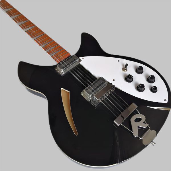 Guitarra elétrica de 12 cordas, guitarra elétrica de jazz Rickon 360, corpo pintado de preto, braço de triângulo embutido, frete grátis