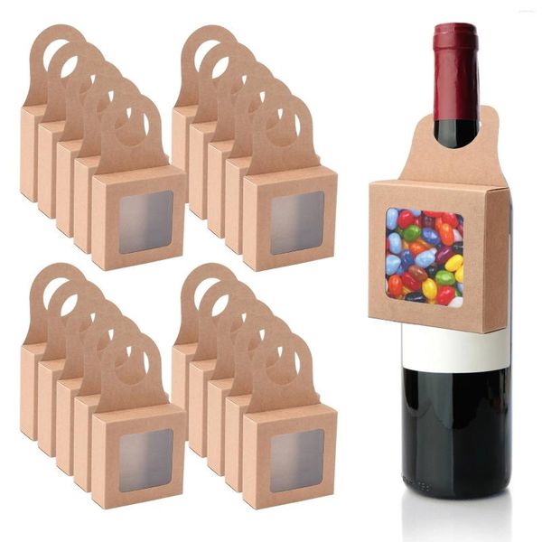 Geschenkverpackung 25pcs faltbare Weinflaschenboxen mit Fenster Kraftpapier Vorbezahlung Hängedekoration Home Party Supplies