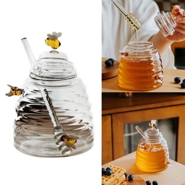 Garrafas de armazenamento jar honey jar doméstico criativo transparente com tampa da haste de agitação de vidro para organizador de cozinha da loja