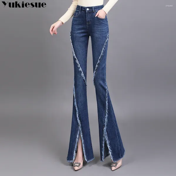 Jeans femminile 2024 Spring Autumn Ladies Corea Streetwear Streetwear Pantaloni lunghi A alta vita Donne Chic Nake