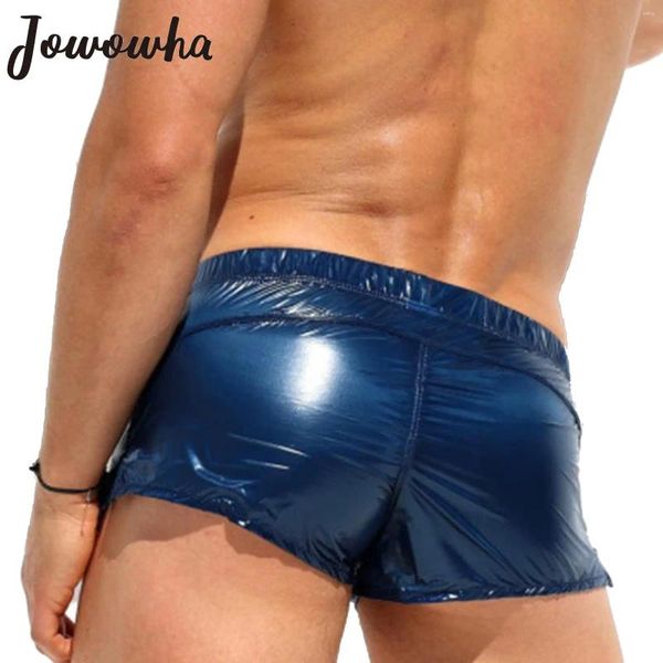 Shorts maschile da uomo lati bassi in ascesa con colore solido slim fit da nuoto lucido tronchi da bagno vacanza in spiaggia in piscina in piscina costume da discoteca