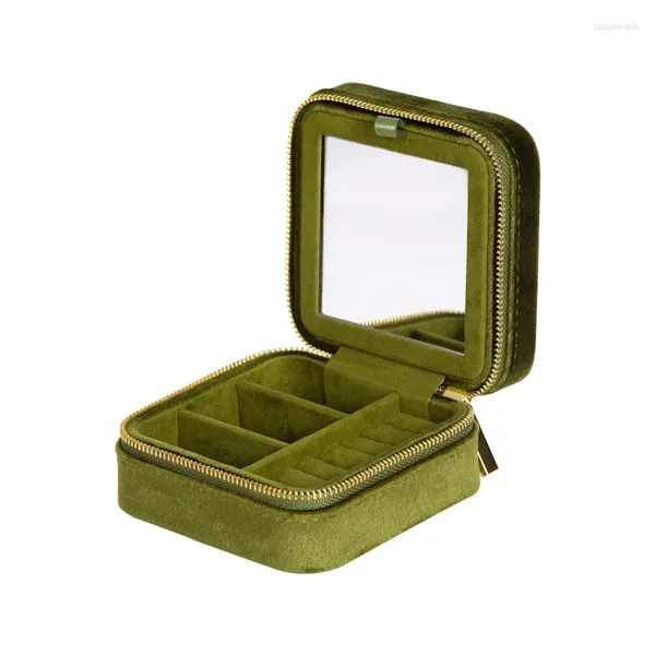 Schmuckbeutel Großhandel Mode Flannelet Mini Box für Frauen tragbare Ringe Display Halskette Organizer mit Spiegeljuwelen