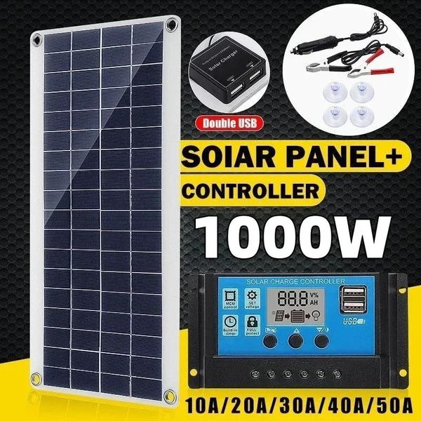 Painel solar de 1000W 12V Cell 10A100A Controlador para telefone RV MP3 Pad Charger de bateria ao ar livre 240430