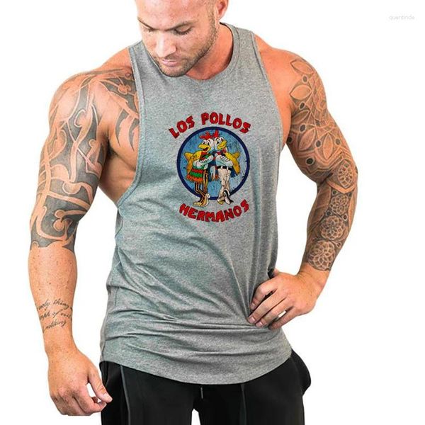 Herren Tanktops Los Pollos Hermanos lustige gedruckte Fitnessstudio -Kleidung Herren Bodybuilding Fitness laufen Baumwoll coole ärmellose Sporthemd