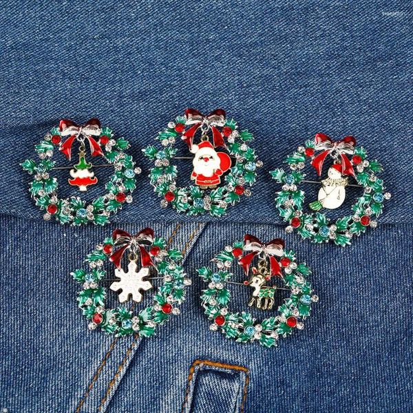 Broches Cristão de esmalte de grinaldas de natal com bastões de doces sinos Bells Papai Noel Rena Rena Snowman Snowflake Tree Drop