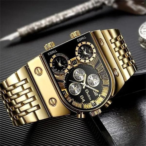 Principais relógios de pulso A aço masculino de luxo escavou Gold Watch Multi Horon Hora Dial Box Luminous Packaging Box for Men