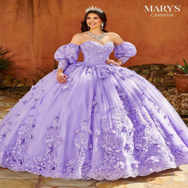 Lavendel applikatiert 2023 Quinceanera kleidet sich von der schulter perlenkugelkleid spitze süß 16 kleider party abendung abendkleidern 3004