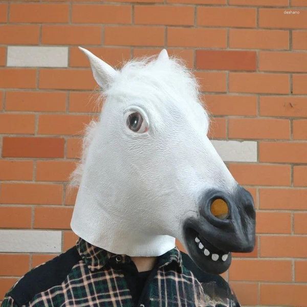 FESTIDAS DE FESTIMENTO Máscara de animal Novidade de Halloween Cosplay Trajes Capfeta rímel de Latex Mestas de cavalo marrom Máscaras engraçadas