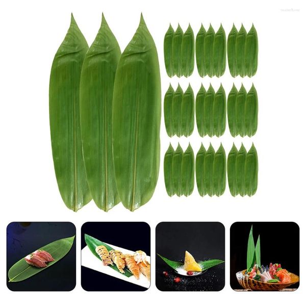 Conjuntos de utensílios de jantar 100 PCs Green Grass Sushi folhas japonesas matem de bambu de folhas de folhas japonesas sashimi