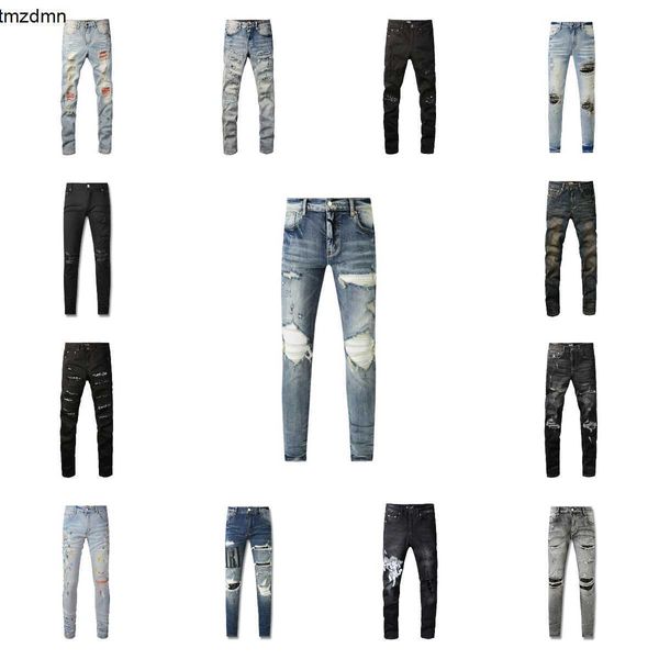 Tasarımcı Erkek Am Kot Purptes Jean Pants Erkekler için Yırtık Nakış Pentagram Patchwork Trend Marka Motosiklet Pantolon Sıska Erkek Giyim Din Robin