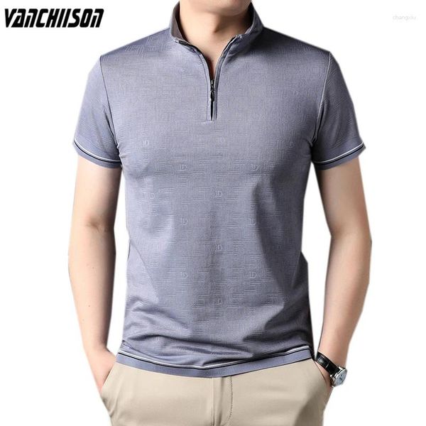 Magliette da uomo uomini 50% camicia in cotone top collare per maniche corta per estate in tessuto dobby business ufficio casual abbigliamento di moda maschio maschio