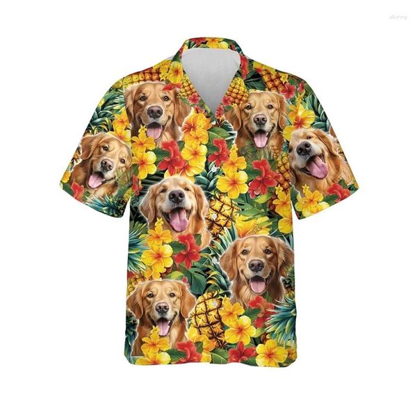Herren lässige Hemden Rottweiler Grafik Strand 3D -Hemd Hawaiian Tierhund für Männer Haustier Beagle Kurzarm Golden Retriever Blusen