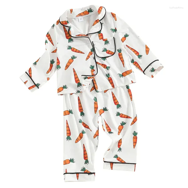Kleidungsstücke Kinder Kleinkind-Pyjamas Set Ostern Karottendrucken Baby Jungen Mädchen Langarm PJS Nachtwäsche 2 Stück Kleidung (6 Monate bis 4 Jahre)