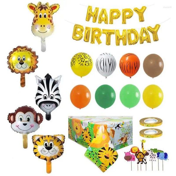 Decoração de festa 68pc Animal Birthday Balloon Set com bolo fita de fita girafa leopardo Monkey Aluminium Film