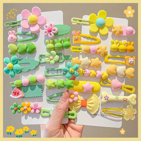 Haarzubehör 14-8 Stücke/Set von bonbonfarbenen Cartoon Bow Blumenhaarklammern für Baby Girls Yellow und Pink Headwear Childrens Accessoires D240513