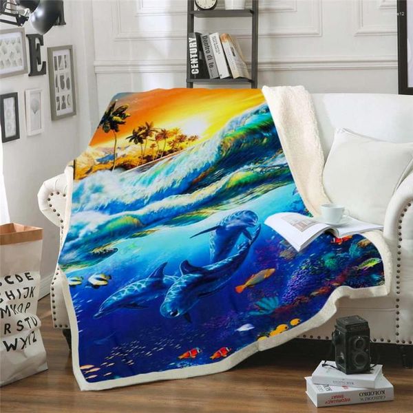 Cobertores Plstar Cosmos Dolphin fofo Colorido Animal Blanket 3D Print Sherpa na cama Textiles Home Sonhey Style-1