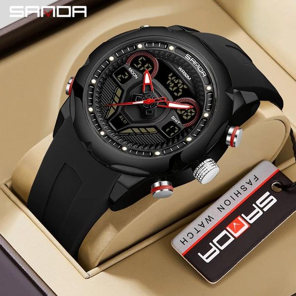 Armbanduhr Sanda 9022 Männer Original Electronic Watch Hand Clock Lenkrad Design Uhren Sport wasserdicht leuchtend digital