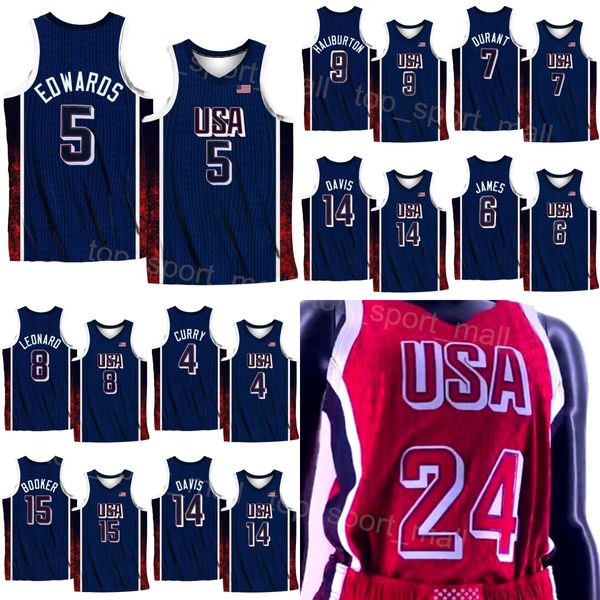 24 25 homens 7 Kevin Durant American Basketball Jerseys US National 15 Devin Booker 10 Jayson Tatum 12 Jrue Holiday 9 Tyrese Haliburton 5 Anthony Edwards 6 LeBron James