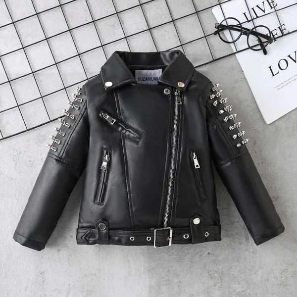 Джакеки весеннее осенняя производительность мотоцикл Black Pu Coat Kids Childing Kids's Leather For Girl Boys Одежда xmp19 xmp19