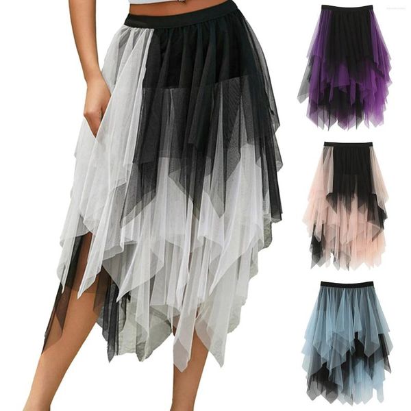 Gonne alla moda della gonna irregolare tutu harajuku mesh tulle faldas donna vestiti in sottofondo abito da ballo abito da ballo elastico casual midi