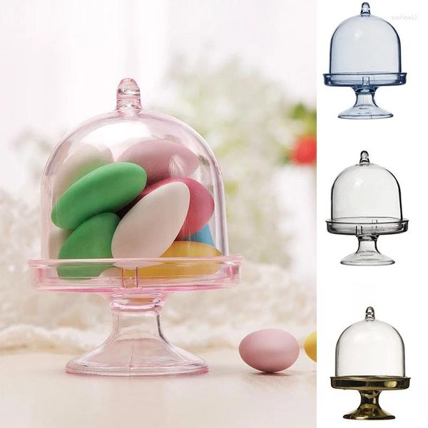 Garranhas de armazenamento Caixa de doces de plástico Clear Mini Soberst Holder Cupcake Display Stand Plate com Lid Wedding Birthday Party Decor Christmas