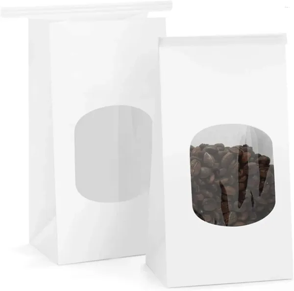 Wrap regalo 100 pezzi borse da forno con finestra kraft carta stagno tavola bloccante cookie caffè bianco