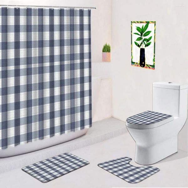 Tende per doccia moderna moderna moderna tende a griglia bianca nera e tappeto da bagno set per tappeti geometrici minimalisti del bagno arredamento