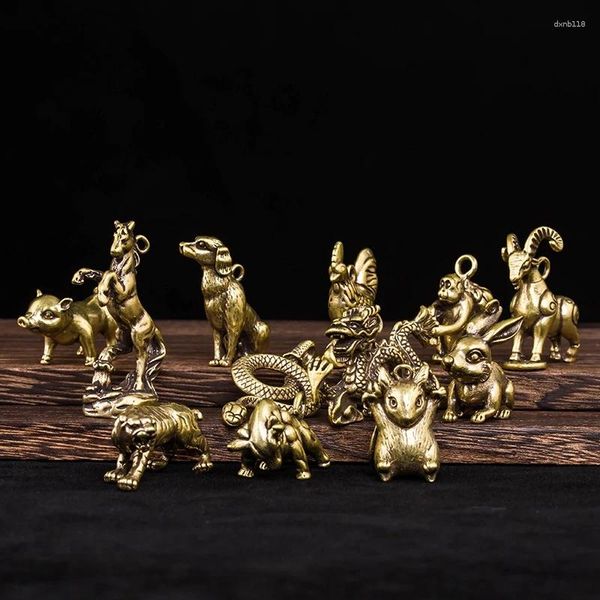 Estatuetas decorativas 12 conjunto completo de bronze zodiac r ano tigre dragão animal fada decoração caseira ornamentos em miniatura