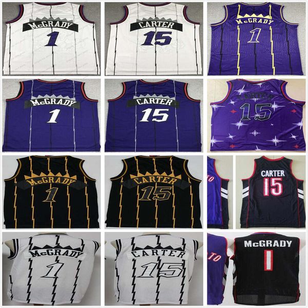 Classico vintage retrò Tracy #1 McGrady Basketball Jersey Short Purple Bianco Black Black Wholesale a buon mercato NCAA College Mens Vince #15 Carter Maglie Carter