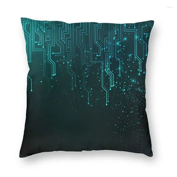 Cuscino Abstract Blue Lights Circuit Board Cover 40x40 cm Decorazioni per la casa Stampa geometrica Custodia lancio per il divano