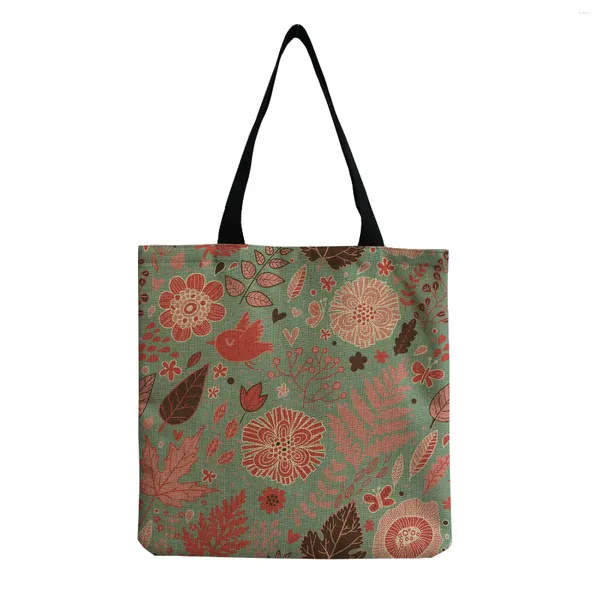Сумка яркие цвета мультфильм птица цветочный принт милые книжные сумки для девочек на заказ узор складываемой льняной сумочки многоразовый ежедневный тота