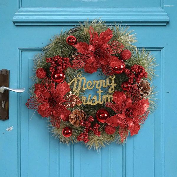 Flores decorativas Christmas Wreath Front Port Garlands pendurados Oranamentos Merry Decor for Home 2024 Happy Year Navidad