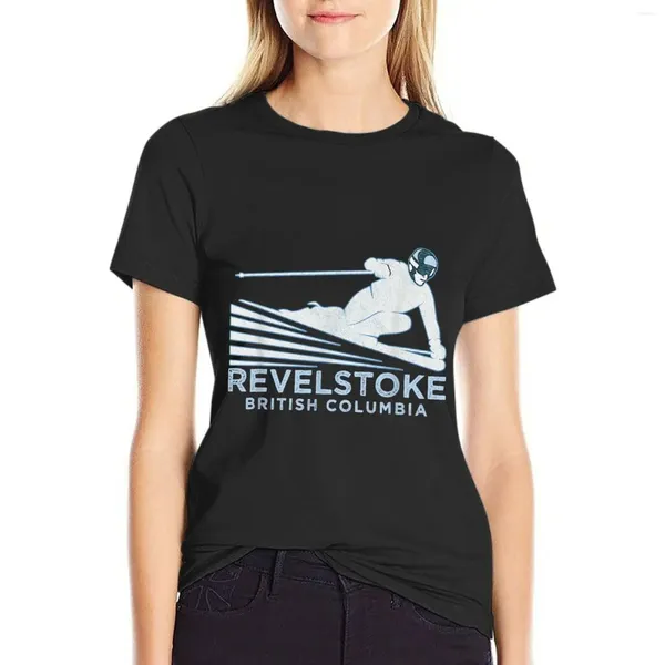 Polos femminile Retro Ski Revelstoke BC Illustration - T -shirt vintage Snow Case Kawaii Tops Tops Fashion Woman Blouse 2024