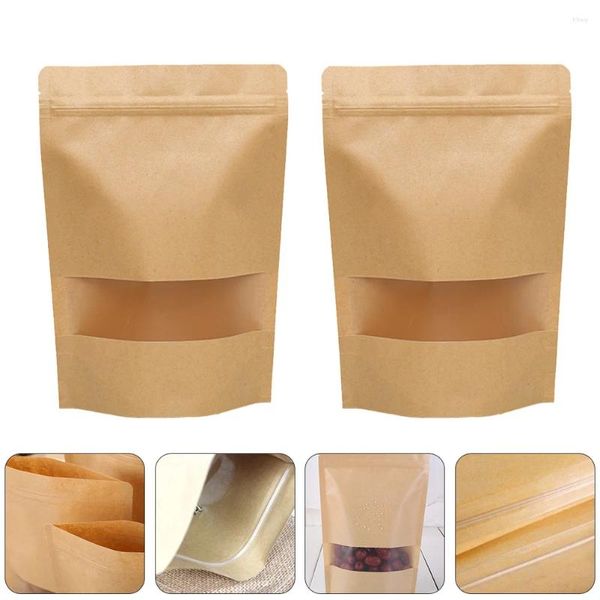 Retire os recipientes 50 PCs Janela de porca Kraft Paper Bag Clear Presente Sacos Stand Up Zipper Bolsa Reutilable Food