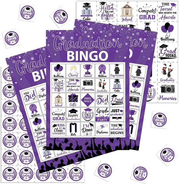 Abschluss Bingo -Spiele für 24 Spieler Aktivitäten Lustige Grad -Party -Spielkarten Forhigh School oder College -Abschlussfeier geben 240509. 240509